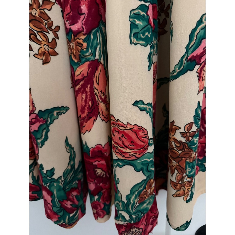 Carol Little Vintage Floral Maxi Skirt Red Green Cream Crepe Made in USA Size 12 - Picture 7 of 13